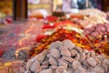 Rolled fizzy belt sweets on display at Christmas market in Hyde Park Winter Wonderland in London Royalty Free Stock Photo