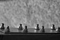 Selective focus of rows of bolts in a piece of metal Royalty Free Stock Photo