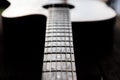 Selective focus of Scratches on the old acoustic guitar