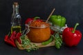 Selective focus of Serbian Roasted Red Pepper Sauce Ajvar.