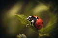Selective focus a seven-spot ladybird on a green leaf Royalty Free Stock Photo