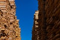 Wood planks stacked in sawmill yard