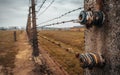 Selective focus shot of barbed wire fence Royalty Free Stock Photo