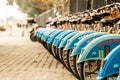 Selective focus shot of bicycles at the bike station in Yinzhou District, Ningbo.