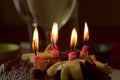 Selective focus shot of a chocolate cake with candles on top Royalty Free Stock Photo