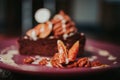 Selective focus shot of a delicious chocolate cake with mousse and fig slices Royalty Free Stock Photo