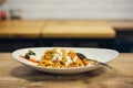 Selective focus shot of delicious spaghetti Bolognese Royalty Free Stock Photo
