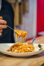 Selective focus shot of delicious spaghetti Bolognese Royalty Free Stock Photo