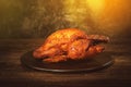 Selective focus shot of a deliciously prepared chicken for Thanksgiving