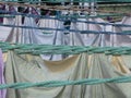 Selective focus shot of the Dhobi Ghat\'s open-air laundromat in Mumbai, India Royalty Free Stock Photo