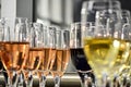 Selective focus shot of glasses with three different types of wine Royalty Free Stock Photo