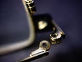 Selective focus shot of the handle of a pair of eyeglasses