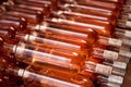 Selective focus shot of a heap of bottles of rose wine
