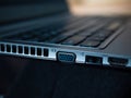 Selective focus shot of laptop ports - VGA, network, HDMI Royalty Free Stock Photo