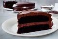 Selective focus shot of pieces of Chocolate cake on white plates Royalty Free Stock Photo