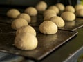 Selective focus shot of raw dough balls on a tray Royalty Free Stock Photo