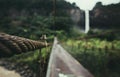 Selective focus shot of a  rope of a simple suspension bridge Royalty Free Stock Photo