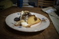 Selective focus shot of a slice of delicious chocolate Sponge cake Royalty Free Stock Photo