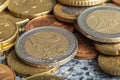 Selective focus shot of a stack of euro coins Royalty Free Stock Photo