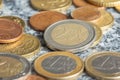 Selective focus shot of a stack of euro coins Royalty Free Stock Photo