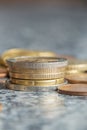 Selective focus shot of a stack of euro coins Royalty Free Stock Photo