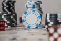 Selective focus shot of stacks of poker chips - casino and gambling concept