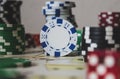 Selective focus shot of stacks of poker chips - casino and gambling concept