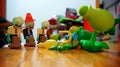 Selective focus shot of toys and dolls from the Plants vs Zombies video game characters