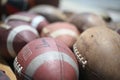 Selective focus shot of Vintage football classic game ball American pastime sports