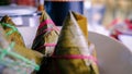 Selective focus shot of Zongzi & x28;sticky rice dumplings& x29; - traditional Chinese food Royalty Free Stock Photo