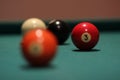 Selective focus shpt of a red billiard ball with the number three