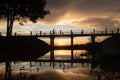 Selective focus silhouette bridge sunset