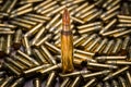 Selective focus on a single 223 caliber bullet Royalty Free Stock Photo