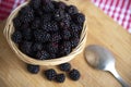 Small basket full of ripe blackberries Royalty Free Stock Photo