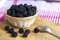 Small basket full of ripe blackberries Royalty Free Stock Photo
