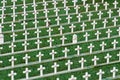 Selective focus of small white crosses on green field Royalty Free Stock Photo