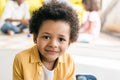 selective focus of smiling african american boy