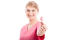 Selective focus of smiling pediatrician lady showing number four