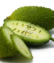 Selective focus, spiny gourd kakrol cut vegetable on white background