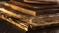 selective focus of stack of different wooden cutting boards on wooden table