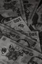 Selective focus on stack of LEI romanian money. Lei banknotes isolated Royalty Free Stock Photo