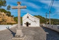 Selective focus in stone cross in front of Our Lady of Ãâ church, Carvoeira - Mafra PORTUGAL