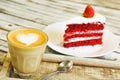 Selective focus Strawberry cake and coffee placed on a wooden table