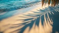 Selective focus on summer and holiday backgrounds with coconut leaf shadows on sandy beach Royalty Free Stock Photo
