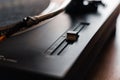 Selective focus of Technics Turntable 1210 MK2 with ortofon nightclub mk2 needle Royalty Free Stock Photo