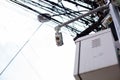 Selective focus to CCTV Camera with blurry control box Royalty Free Stock Photo