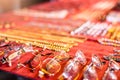 Selective focus to glasses laying on a red velvet cloth at an antique shop