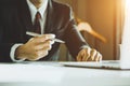 Selective focus to hand of business man in his office Royalty Free Stock Photo