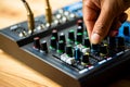 Selective focus to sound electronics mixer and equalizer with hand to turning and adjusting button and slide volume