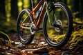 Selective focus Trailside mountain bike with flat tire, an unexpected pause in exploration Royalty Free Stock Photo